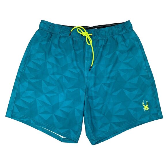 Spyder Swim Trunks Mens XXL 2XL Teal Brief Lined Drawstring Tie Beach Shorts - Picture 1 of 14